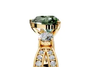 3 Stone Engagement Ring Setting for Fancy Green Heart-Shaped Center with Pave Twist Band and Prong Head in Yellow Gold