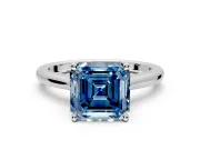 Solitaire Engagement Ring Setting for Fancy Blue Asscher Cut Center with Narrow Cathedral Band and Prong Head in Platinum