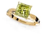 Solitaire Engagement Ring Setting for Fancy Yellow Princess Cut Center with Carved Leaf Shoulders and Prong Head in Yellow Gold