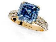 Solitaire Engagement Ring Setting for Fancy Blue Asscher Cut Center with Multi-Row Pave Accents and Basket Head in Yellow Gold