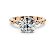 Solitaire Engagement Ring Setting for Round Cut Center with Bezel-Dot Beaded Band and Prong Head in Rose Gold