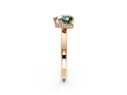 Hidden Halo Engagement Ring Setting for Fancy Green Heart-Shaped Center with Wide Flat Plain Band and Prong Head in Rose Gold