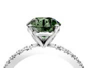 Solitaire Engagement Ring Setting for Fancy Green Round Cut Center with Fine Pave Band and Claw Prong Head in Sterling Silver