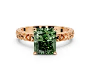 Solitaire Engagement Ring Setting for Fancy Green Radiant Cut Center with XO Engraved Band and Prong Head in Rose Gold