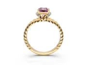 Halo Engagement Ring Setting for Fancy Pink Emerald Cut Center with Rope Twist Split Shank and Prong Head in Yellow Gold