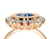 Halo Engagement Ring Setting for Fancy Blue Round Cut Center with Milgrain Bezel Rim, Plain Band and Prong Head in Rose Gold
