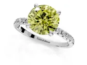 Solitaire Engagement Ring Setting for Fancy Yellow Round Cut Center with Fine Pave Narrow Band and Prong Head in Platinum