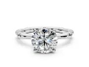 Solitaire Engagement Ring Setting for Round Cut Center with Bamboo Band and Prong Head in White Gold