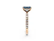 Solitaire Engagement Ring Setting for Fancy Blue Emerald Cut Center with Micro Pave Band and Prong Head in Rose Gold