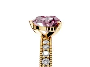 Milgrain Pave Engagement Ring Setting for Fancy Pink Heart-Shaped Center with Accent Band and Prong Head in Yellow Gold