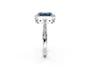 Halo Engagement Ring Setting for Fancy Blue Emerald Cut Center with Heart-Shaped Openwork, Pave Band and Prong Head in Sterling Silver
