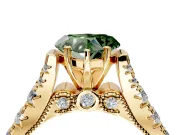 Solitaire Engagement Ring Setting for Fancy Green Heart-Shaped Center with Pave Cathedral Shoulders and Prong Head in Yellow Gold