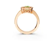 Halo Engagement Ring Setting for Fancy Yellow Oval Center with Milgrain Halo, Pave Band and Prong Head in Rose Gold