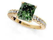 Solitaire Engagement Ring Setting for Fancy Green Radiant Cut Center with Single Row Accent Band and Prong Head in Yellow Gold