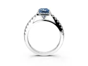Halo Engagement Ring Setting for Fancy Blue Radiant Cut Center with Full Pave Band and Prong Head in White Gold
