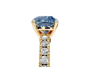 Solitaire Engagement Ring Setting for Fancy Blue Cushion Cut Center with Single Row Accent Band and Prong Head in Yellow Gold