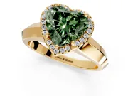 Halo Engagement Ring Setting for Fancy Green Heart-Shaped Center with Knife Ridge Cathedral Band and Prong Head in Yellow Gold