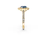 Milgrain Floral Halo Engagement Ring Setting for Fancy Blue Round Cut Center with Pave Band and Prong Head in Yellow Gold