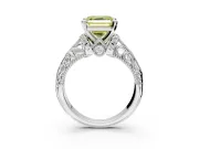 Solitaire Engagement Ring Setting for Fancy Yellow Asscher Cut Center with Filigree Accent Basket and Prong Head in White Gold