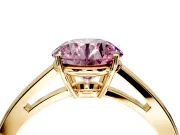 Solitaire Engagement Ring Setting for Fancy Pink Round Cut Center with Open Cathedral Shoulders and Prong Head in Yellow Gold