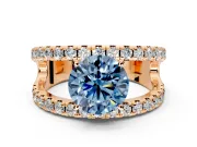Solitaire Engagement Ring Setting for Fancy Blue Round Cut Center with Wide-Open Split Shank and Prong Head in Rose Gold
