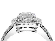 Milgrain Halo Engagement Ring Setting for Cushion Cut Center with Three-Sided Pave Band and Prong Head in Sterling Silver