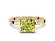 Hidden Halo Engagement Ring Setting for Fancy Yellow Princess Cut Center with Wide Flat Plain Band and Prong Head in Yellow Gold