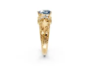 Solitaire Engagement Ring Setting for Fancy Blue Heart-Shaped Center with Filigree Accent Basket and Prong Head in Yellow Gold