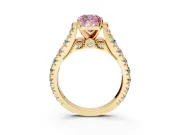 Solitaire Engagement Ring Setting for Fancy Pink Cushion Cut Center with Pave Cathedral Shoulders and Prong Head in Yellow Gold