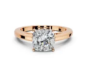 Solitaire Engagement Ring Setting for Cushion Cut Center with Flat-Sided Plain Band and Prong Head in Rose Gold