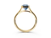 Solitaire Engagement Ring Setting for Fancy Blue Radiant Cut Center with V Split Shank and Bezel Head in Yellow Gold