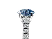Solitaire Engagement Ring Setting for Fancy Blue Round Cut Center with Partway Pave Band and Prong Head in Platinum