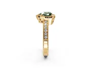 Milgrain Halo Engagement Ring Setting for Fancy Green Heart-Shaped Center with Wide Pave Band and Prong Head in Yellow Gold