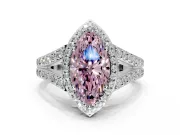 Halo Engagement Ring Setting for Fancy Pink Marquise Center with Narrow Pave Split Shank and Prong Head in Sterling Silver