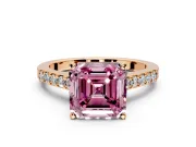Solitaire Engagement Ring Setting for Fancy Pink Asscher Cut Center with Crossover Accents and Prong Head in Rose Gold