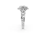 Halo Engagement Ring Setting for Pear-Shaped Center with Open Scroll Shoulders and Prong Head in Sterling Silver
