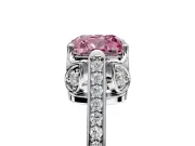 Cathedral Engagement Ring Setting for Fancy Pink Cushion Cut Center with Antique-Style Pave Band and Prong Head in White Gold