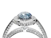 Halo Engagement Ring Setting for Fancy Blue Marquise Center with Framed Halo, Pave Band and Prong Head in Sterling Silver