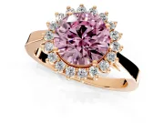 Starburst Halo Engagement Ring Setting for Fancy Pink Round Cut Center with Flat Cathedral Band and Prong Head in Rose Gold