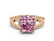 Halo Engagement Ring Setting for Fancy Pink Radiant Cut Center with Rope Twist Split Shank and Prong Head in Rose Gold