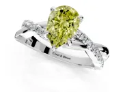 Crossover Engagement Ring Setting for Fancy Yellow Pear-Shaped Center with Pave and Plain Strands and Prong Head in Sterling Silver