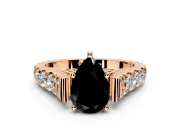 Solitaire Engagement Ring Setting for Fancy Black Pear-Shaped Center with Pave Cathedral Shoulders and Prong Head in Rose Gold