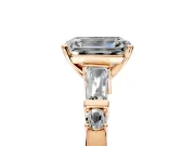 Bar-Set Engagement Ring Setting for Emerald Cut Center with Tapered Baguette Accents and Prong Head in Rose Gold