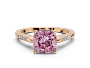 Solitaire Engagement Ring Setting for Fancy Pink Cushion Cut Center with Channel Accents and Prong Head in Rose Gold