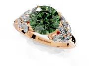 Leaf Cluster Engagement Ring Setting for Fancy Green Round Cut Center with Marquise Accents and Prong Head in Rose Gold