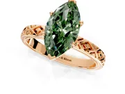 Solitaire Engagement Ring Setting for Fancy Green Marquise Center with Milgrain X Pattern Band and Prong Head in Rose Gold