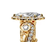 Milgrain Halo Engagement Ring Setting for Marquise Center with Shoulder Bezels and Prong Head in Yellow Gold