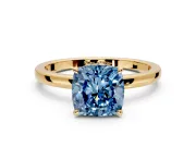 Hidden Halo Engagement Ring Setting for Fancy Blue Cushion Cut Center with Plain Band and Tall Prong Head in Yellow Gold