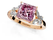 Solitaire Engagement Ring Setting for Fancy Pink Princess Cut Center with Marquise Flower Shoulders and Prong Head in Rose Gold