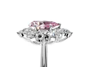 Small-Accent Cluster Halo Engagement Ring Setting for Fancy Pink Pear-Shaped Center with Plain Band and Prong Head in Sterling Silver